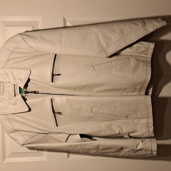Pure Leather Size XL Men's cream Color jacket NBW Mint condition fall or winter - Picture 1 of 10